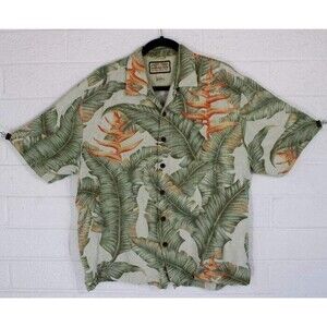 Jamaica Jaxx L Bird of Paradise Hawaiian Silk Button Front Short Sleeve Shirt